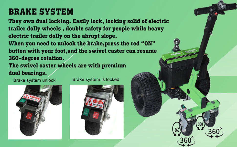 Electric Trailer Dolly 3600LBS Max trailer 600LBS Max Tongue Commercial Heavy Duty Motorized Trailer with Brake Mover 4 Wheels  DC 24V 850W 2''Ball 1-7/8'' Double Ball
